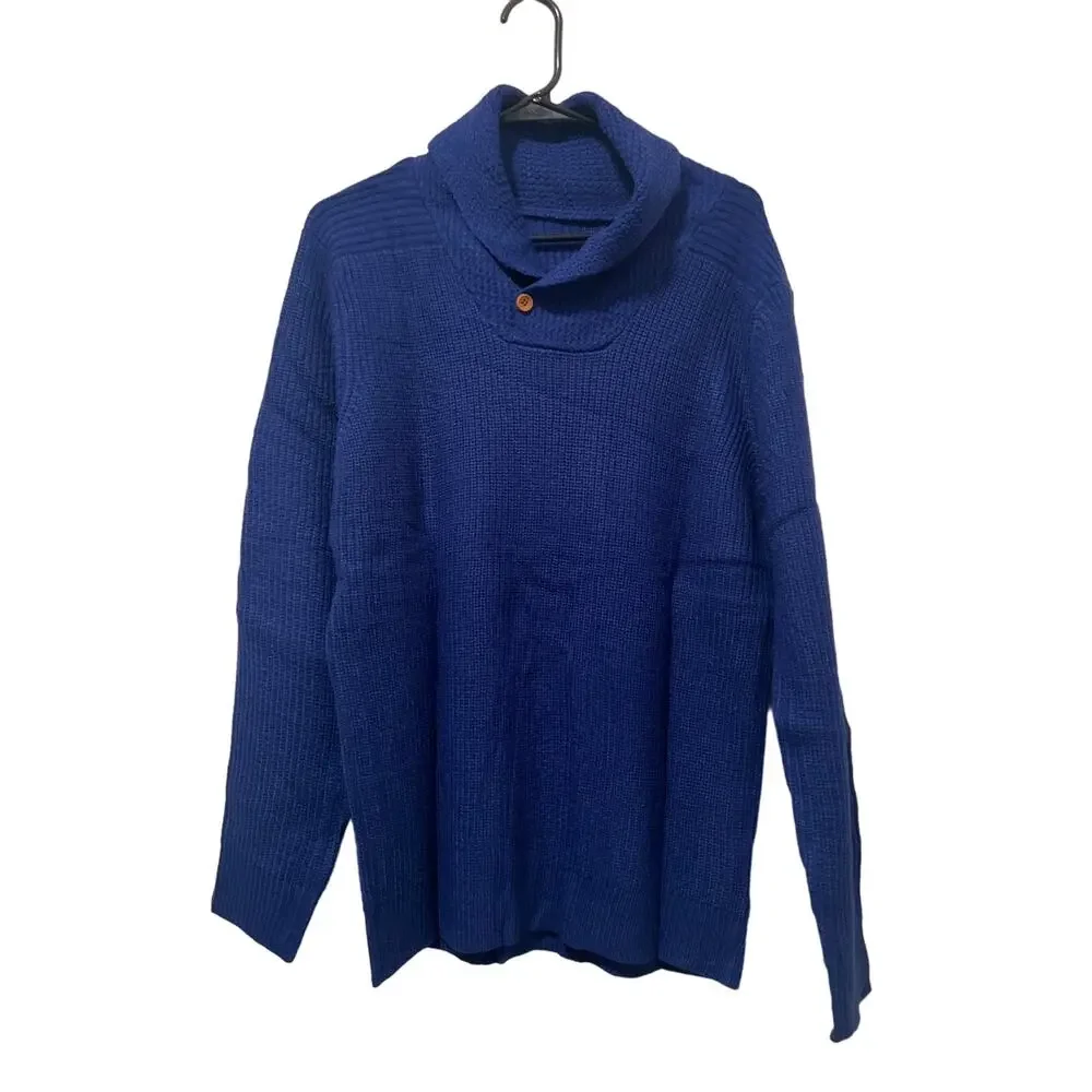 Men's Shawl Collar Knit Ribbed Pullover Sweater Navy NWOT Size L